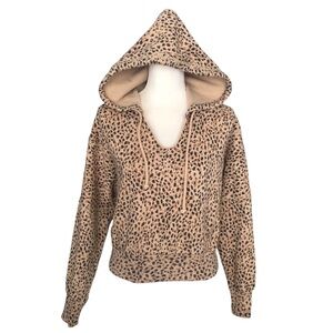 Abercrombie & Fitch Leopard Print Cropped Fleece Lined Oversized Hoodie Size XS